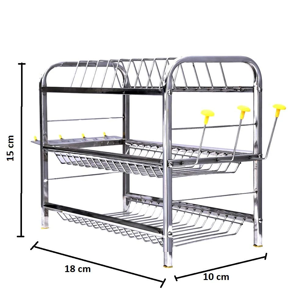 Palomino 3 Layer 18 Inch Kitchen Rack Wall Mount Kitchen Dish Rack Plate Cutlery Stand/Kitchen Utensils Mini Rack (Steel, 15 x 18 in)
