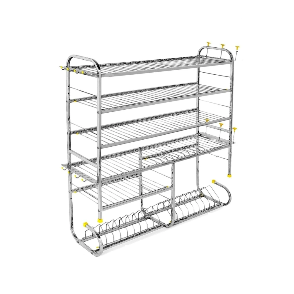 Homify Wall Mount 6 Shelf Kitchen Dish Rack | Stainless Steel Utensil Stand with Plate & Cutlery Holder (36 X 30 Inches) | Kitchen Shelves Organizer | Hanging