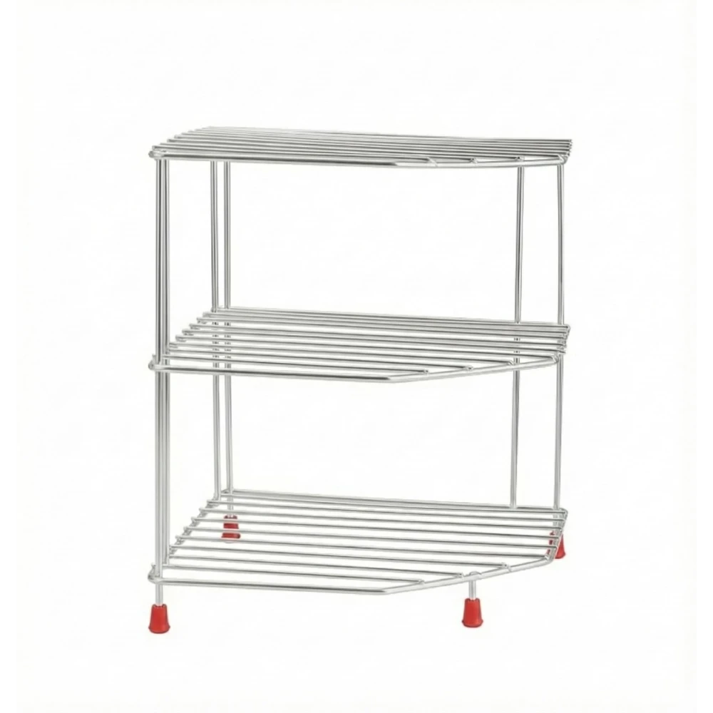 Homify 3-Tier Stainless Steel Kitchen Organizer Rack Corner Shelf Rack For Kitchen Storage | Plate & Bowl Holder | Kitchen Steel Rack Stand For Sink, Slab, And Cabinet,Free Standing