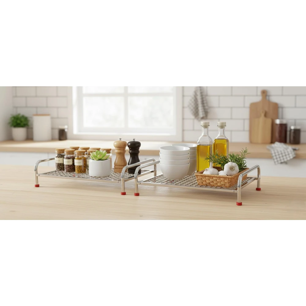 Palomino Heavy-Duty Stainless Steel Shelf | Countertop Storage Organizer for Induction Cooktop, Office Supplies, & Toiletries Rack- (Pack of 2)