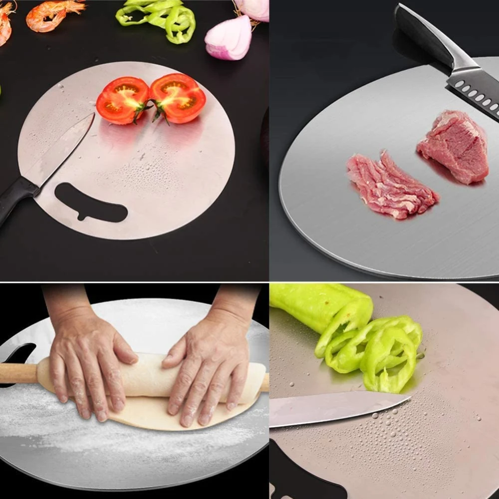 Palomino Round Shape Stainless Steel Chopping Cutting Metal Board for Kitchen | Chopping Board for Vegetables Breads and Meats Boards | Heavy Duty Safe Durable (Size: 31cm Diameter*1.5mm Thick)
