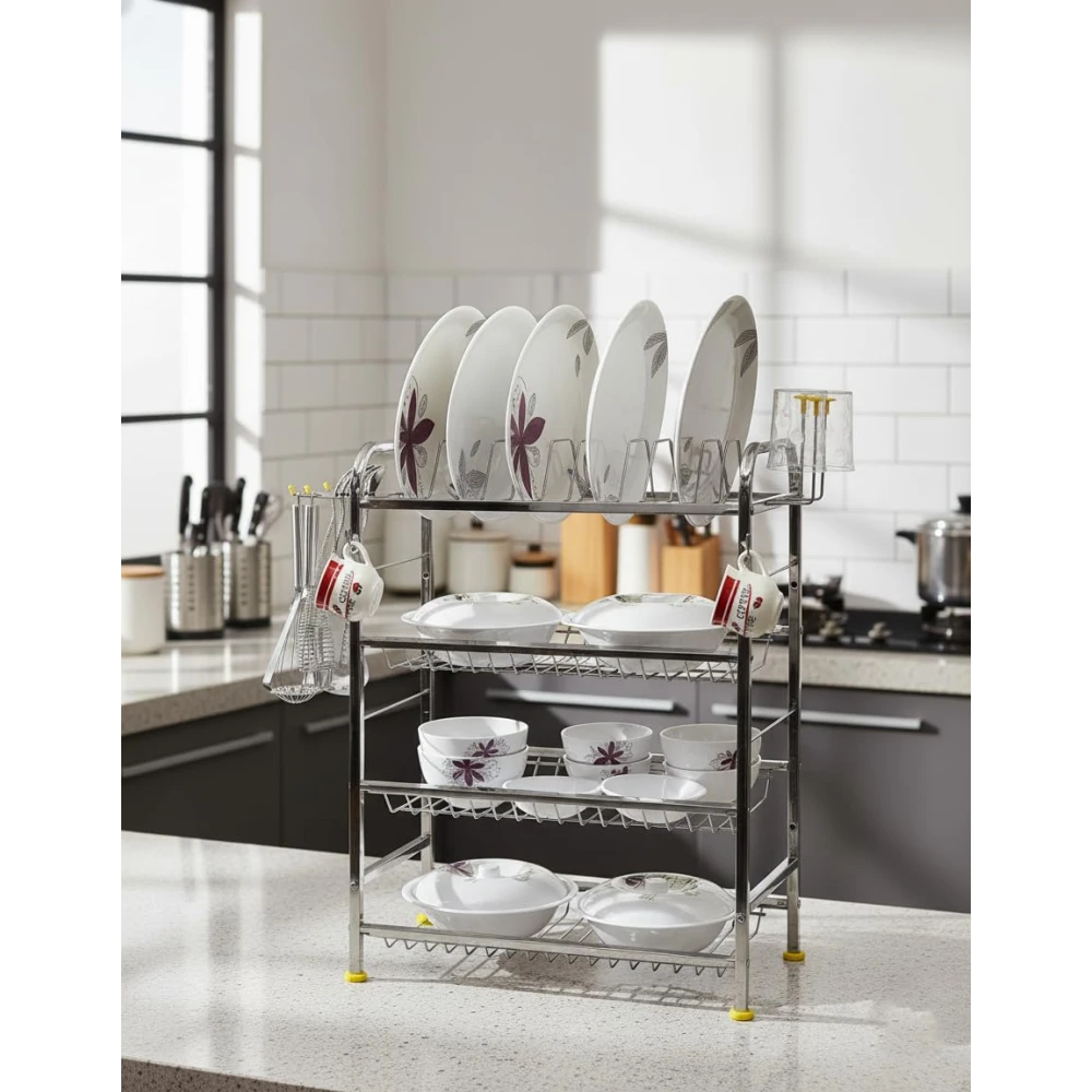 Palomino Stainless Steel Shelf Wall Mount Kitchen Dish Rack | Utensils Rack with Plate & Cutlery Stand | Modular Kitchen Storage Rack for kicthen | Kitchen Organizer (27 X 21 inches)
