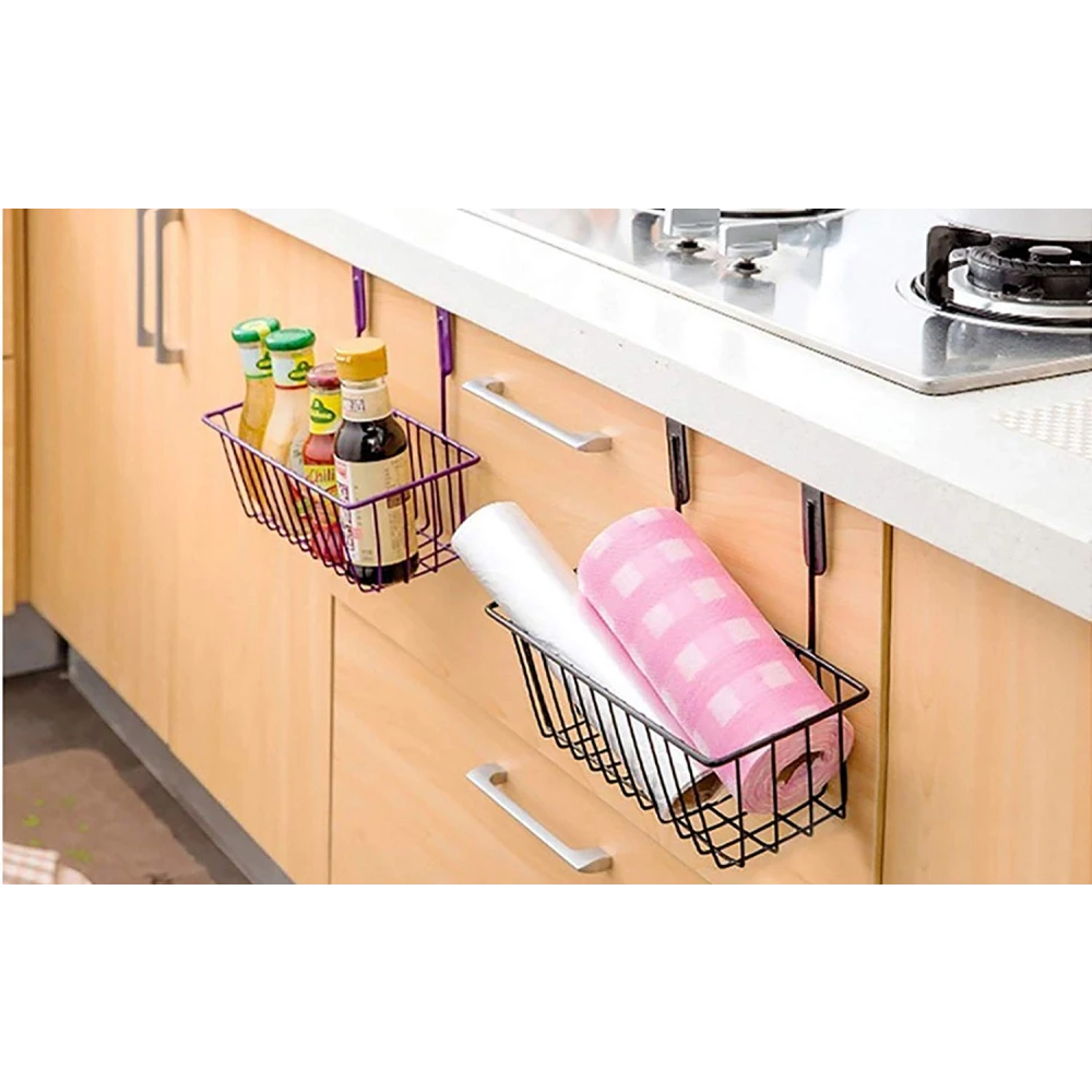 Homify Versatile Metal Cabinet Rack – Hanging Basket Organizer for Door, Shelf, or Kitchen Storage (Black, Shelves)