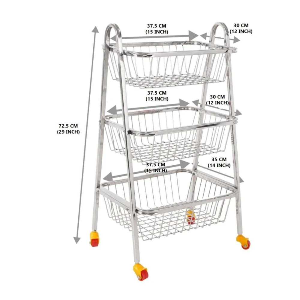 Palomino Stainless Steel Fruit & Vegetable Kitchen Trolley | Basket | Stand for Kitchen Storage | Onion Potato Rack