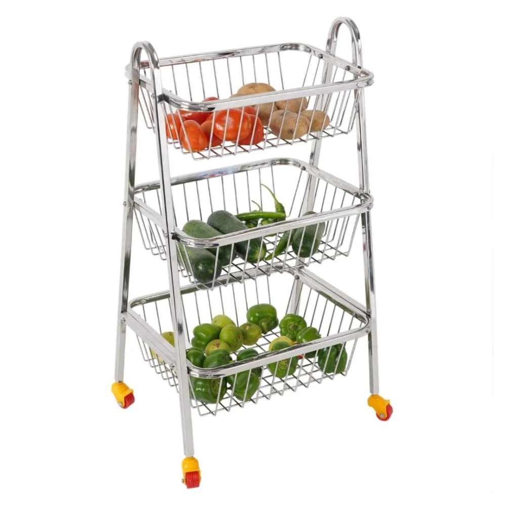 Palomino Stainless Steel Fruit & Vegetable Kitchen Trolley | Basket | Stand for Kitchen Storage | Onion Potato Rack