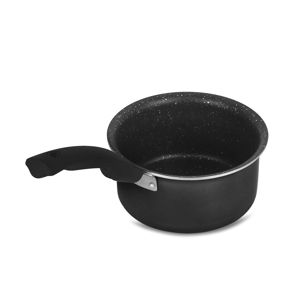 Palomino Aluminium Sauce Pan | Heavy Duty Non-Stick Sauce Pan | Cookware with Bakelite Handle (16CM (Non IB), Black)