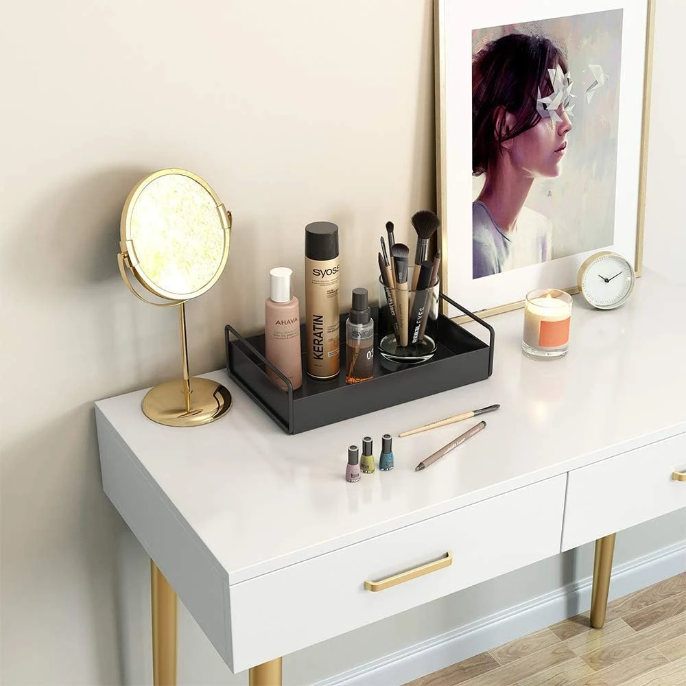 Palomino Bathroom Vanity Tray, Kitchen/Bathroom Countertop Storage Shelf Organizer,Coffee Table Decorative Tray Cosmetic Organizer Display Holder, Black