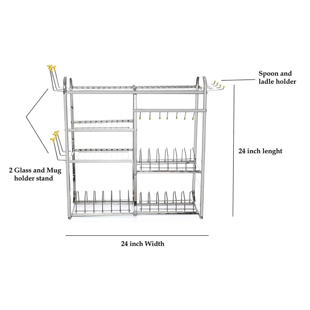 Homify Stainless Steel 4 Layer Kitchen Rack Utensils Rack for Modern Kitchen Steel Rack (24 x 24 inch)