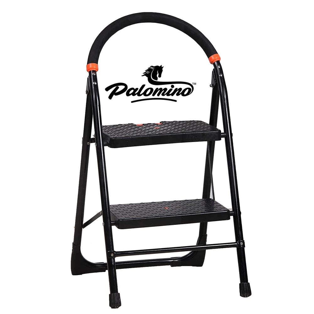 Palomino Black Heavy Duty Folding 2.1 Ft Stepladders with Wide 2 Steps Ladder Sidhi (Make in India)-Black