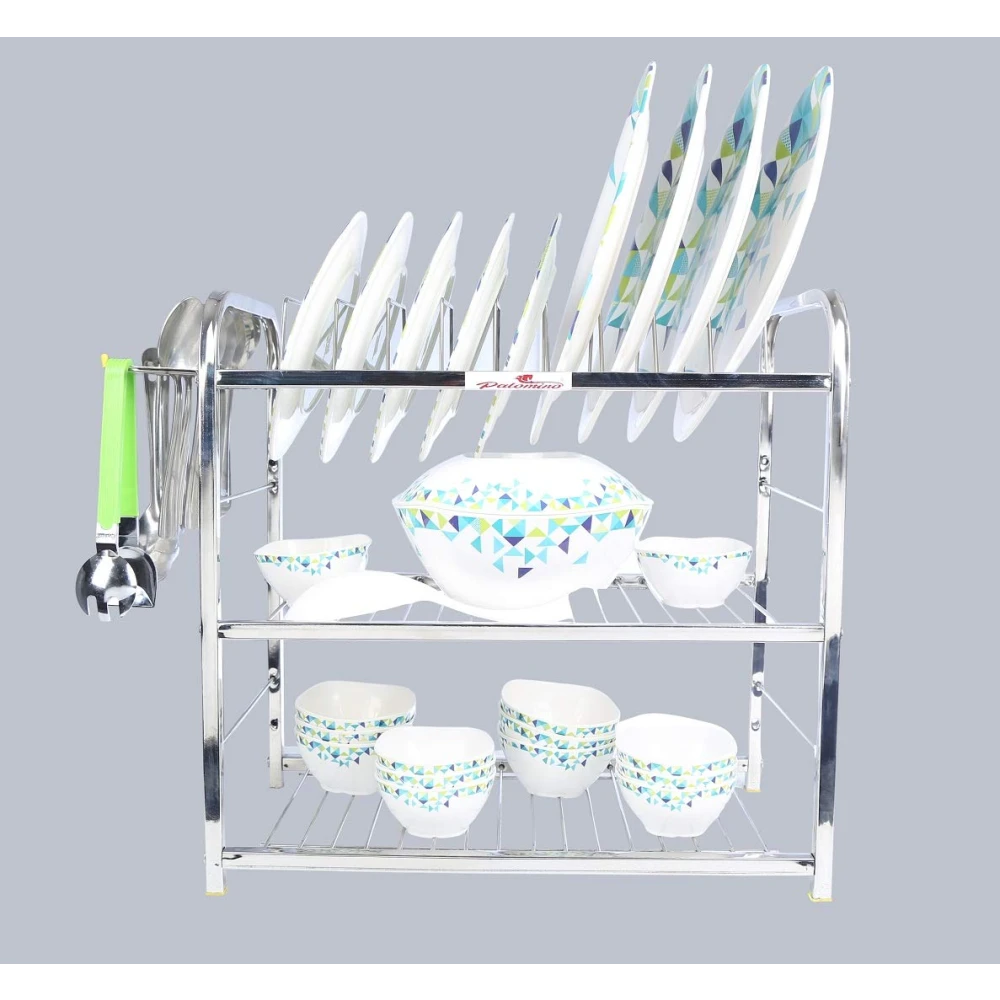 Palomino Stainless Steel 3 Layer Kitchen Dish Rack Plate Cutlery Stand - 18 x 18 inch