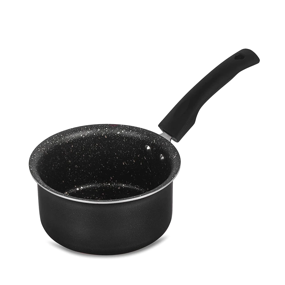 Palomino Aluminium Induction Base Sauce Pan | Heavy Duty Non-Stick Induction Sauce Pan | Cookware for Induction with Bakelite Handle (16cm, Black)