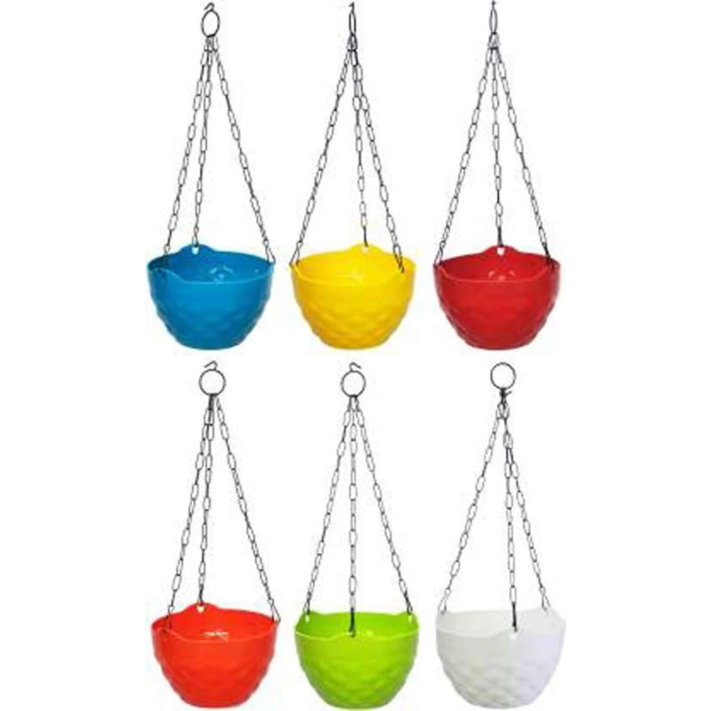 Homify Plant Container Set | Decorative Hanging Pots for House Plants | Hanging Pots for Home & Balcony Garden | Hooked Hanging Pots for Home Garden (Pack of 6, Plastic)