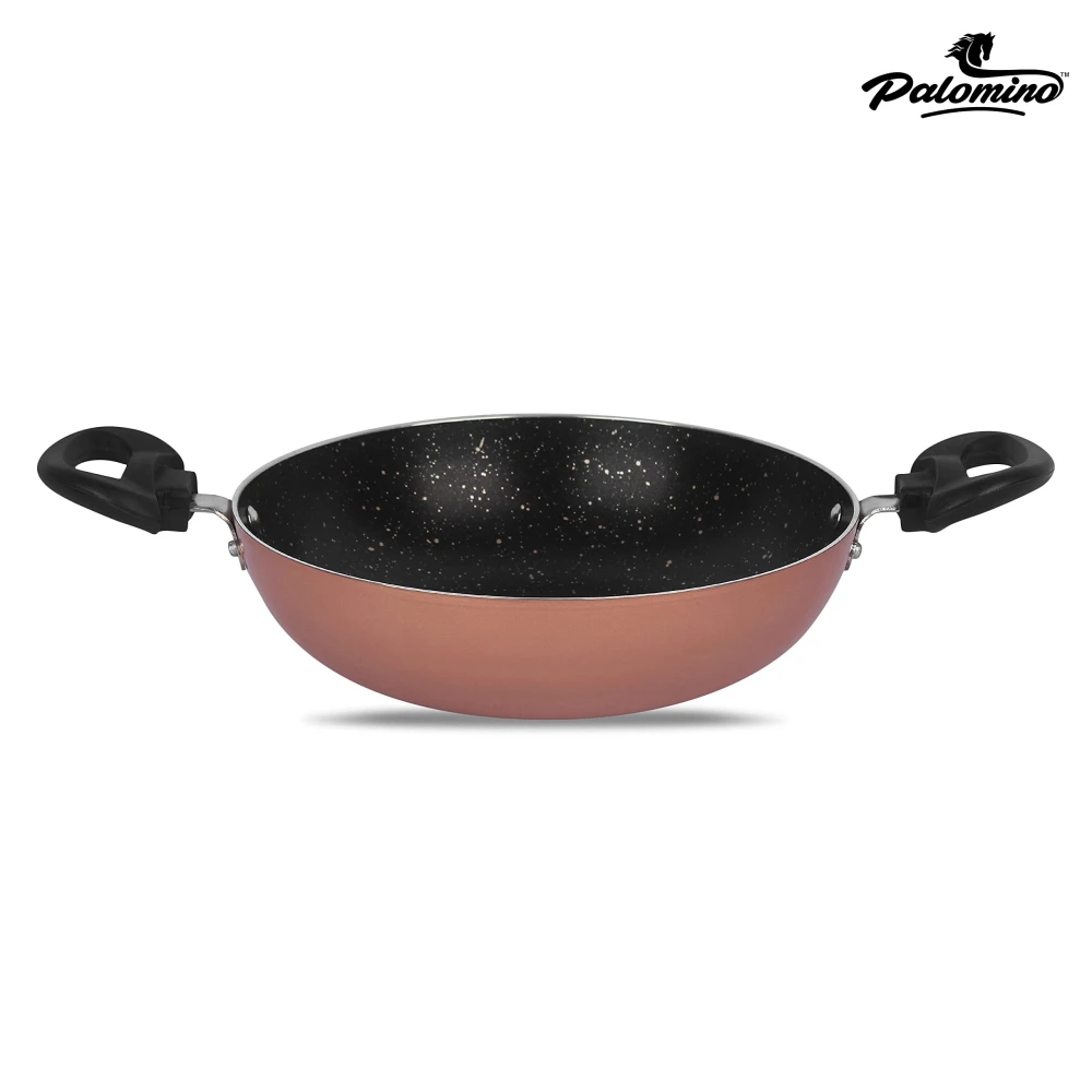 Palomino Non-Stick Aluminium Cookware Set of Fry Pan, Tawa/Griddle and Kadhai/Wok with Glass Lid (Copper-Color, Set of 4, Non- Induction Base)