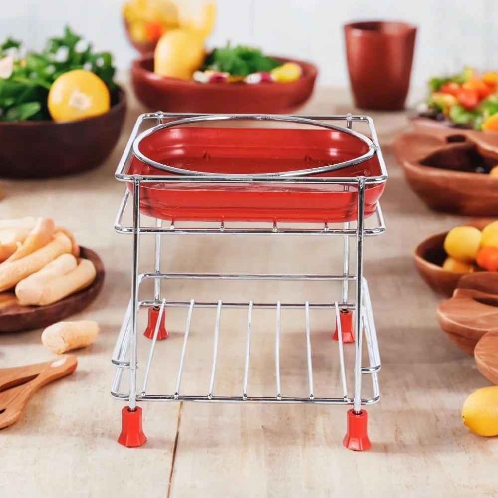 Homify Steel Stand Heavy Duty Matka Stand with Bottom Tray | Rust-Resistant, Durable & Space-Saving Design Pot Stand with Round Surface Stand Water Dispenser Stand for home