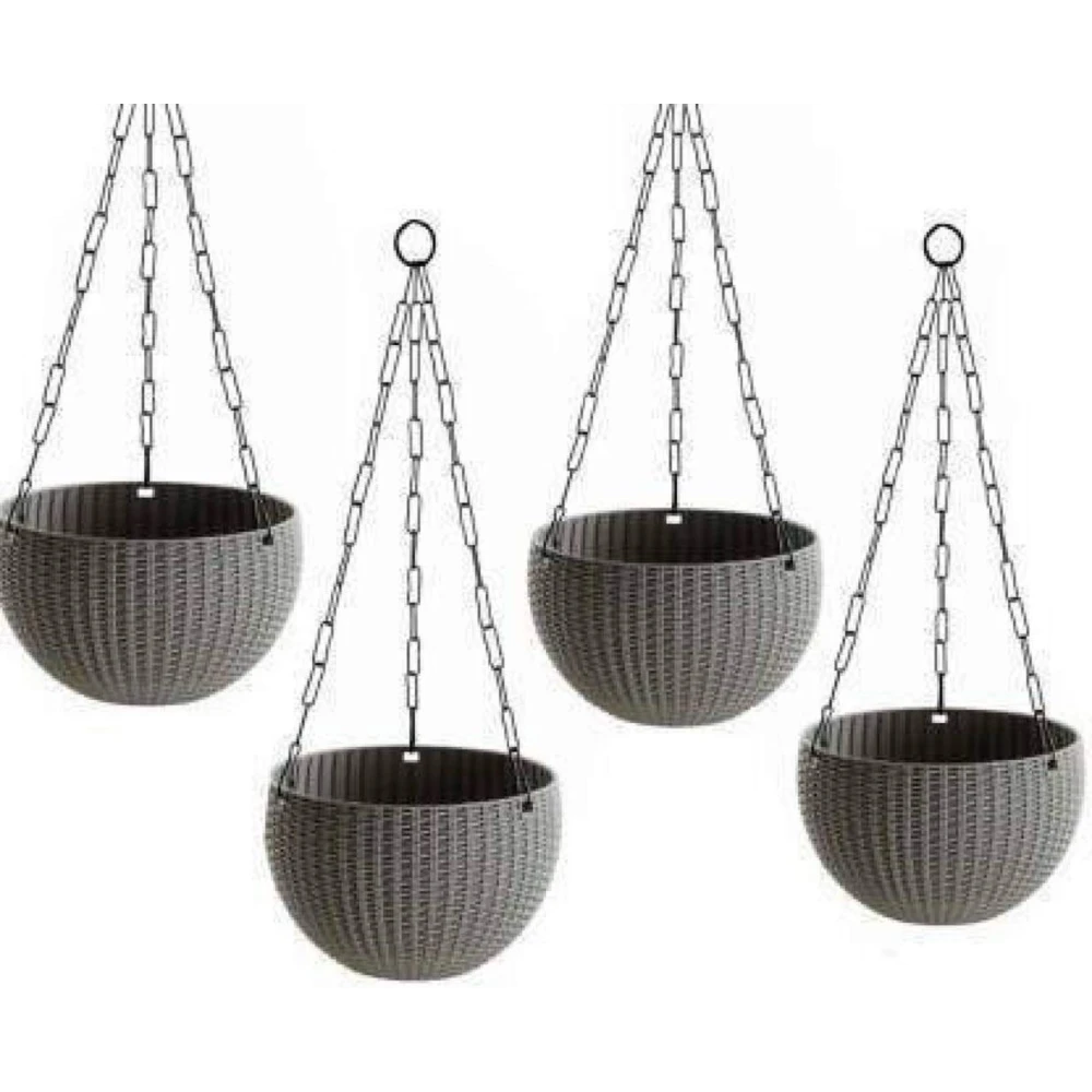 Palomino Plant Container Set | Hanging Euro Basket Planters Indoor Outdoor Hanging Flower Plant Pot with Hanging Chain (Pack of 4, Plastic)