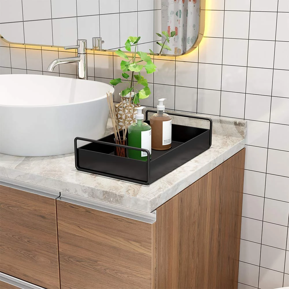 Palomino Bathroom Vanity Tray, Kitchen/Bathroom Countertop Storage Shelf Organizer,Coffee Table Decorative Tray Cosmetic Organizer Display Holder, Black