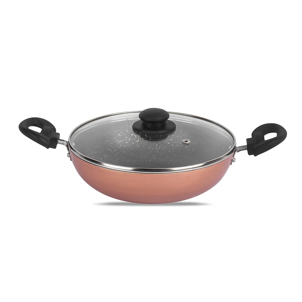 Palomino Heavy Duty Non-Stick Deep Kadhai 3mmThickness Non-Stick Cookware with Glass Lid (24 cm,Pack of 1)