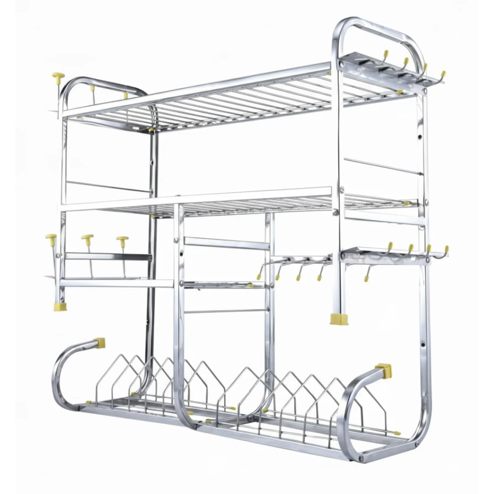 Palomino Stainless Steel Kitchen Dish Rack | Wall-Mounted Drying Rack with Utensil Holder | Bartan Stand | Utensil Stand | Space-Saving Storage Shelves (24 x 24 Inch)