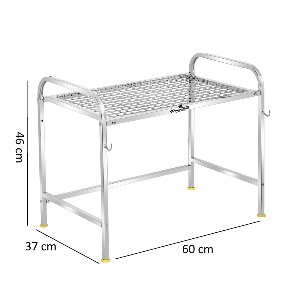 Palomino Kitchen Microwave Shelf, Microwave Stand Kitchen Counter Shelf Organizer, Spicy Shelf Rack Toaster Organizer, Microwave Oven Rack, 1 Tiers with 2 Hooks (58 x 38 x 8 cm)