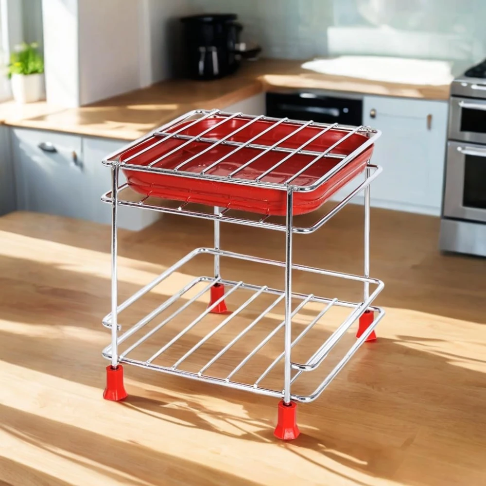 Homify Steel Stand Heavy Duty Matka Stand with Bottom Tray | Rust-Resistant, Durable & Space-Saving Design Pot Stand with Square Surface Stand Water Dispenser Stand