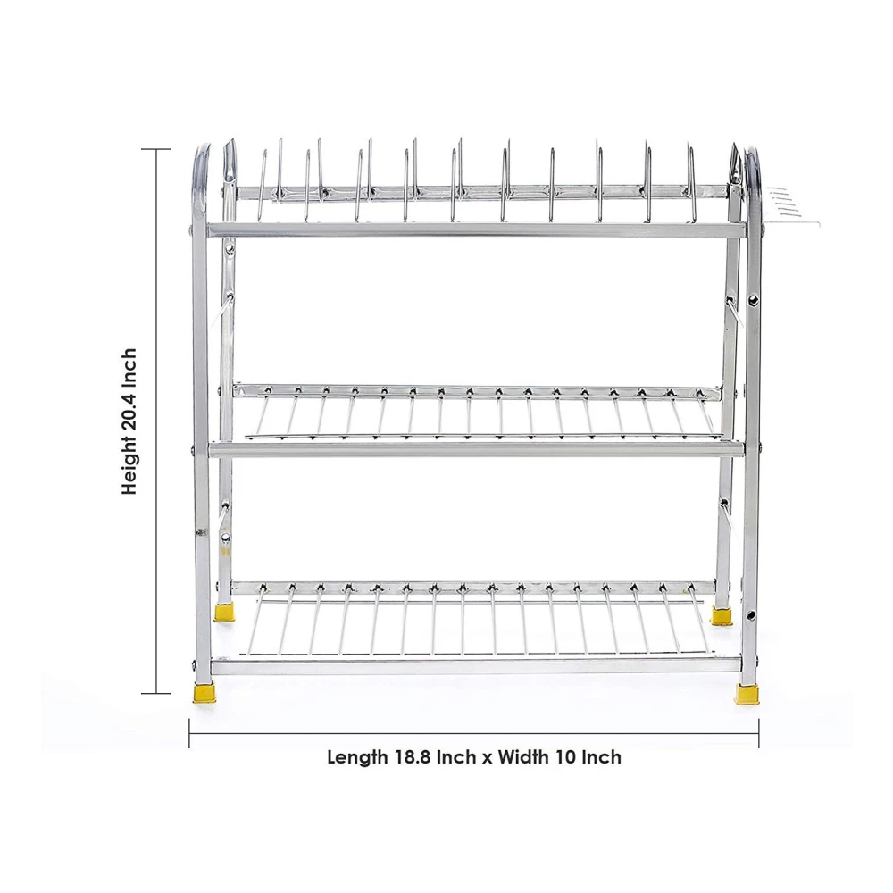 Palomino Stainless Steel 3 Layer Kitchen Dish Rack Plate Cutlery Stand - 18 x 18 inch