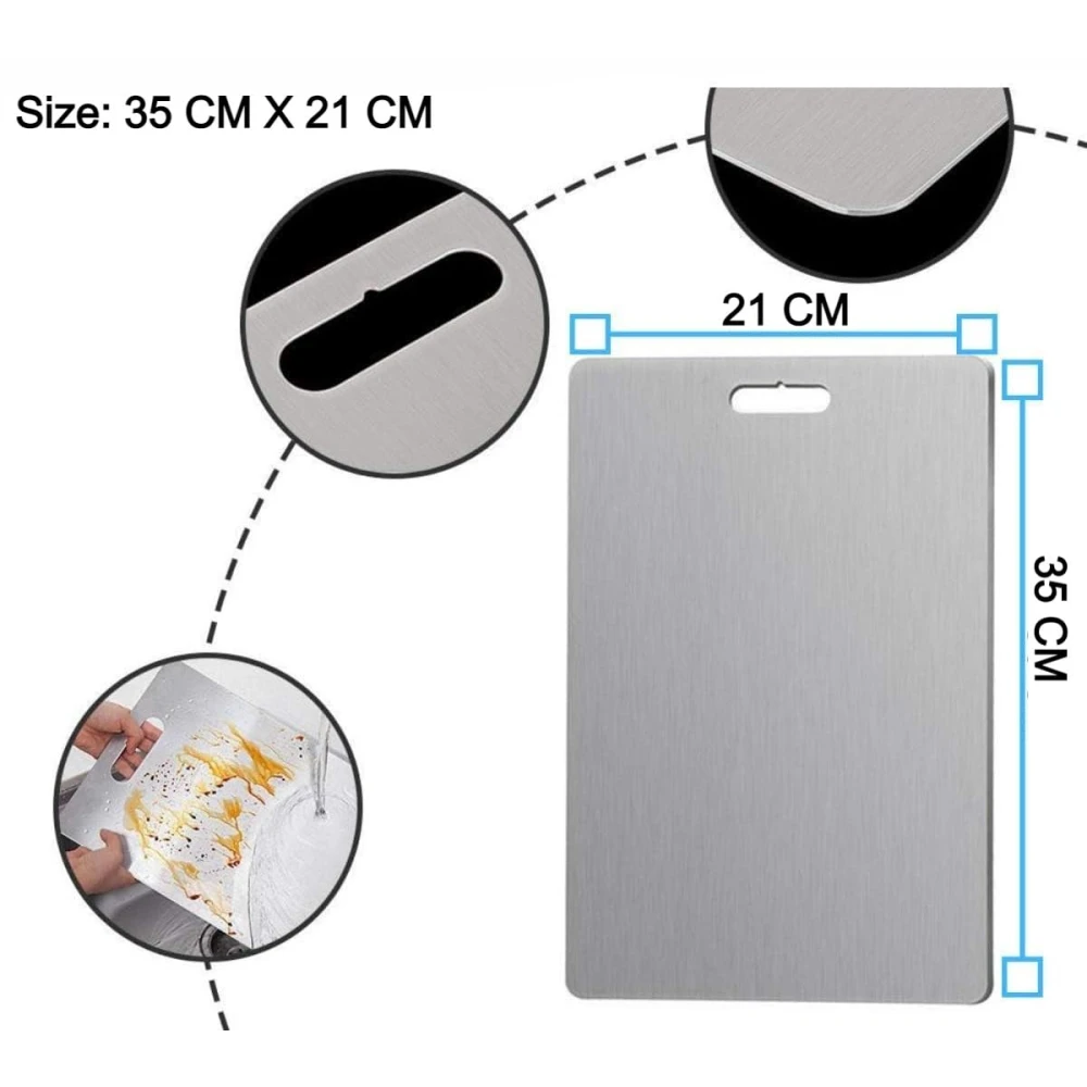 Palomino Large Stainless Steel Cutting Board for Kitchen | Premium Vegetable and Fruit Cutter | Heavy-Duty Metal Chopping Board | Big Size Pad (35x25cm)