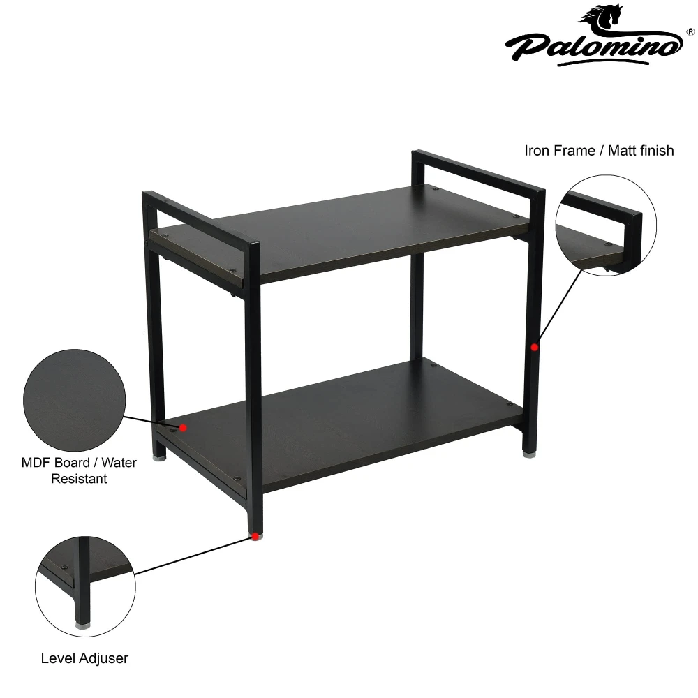 Palomino Iron 2 Tier Microwave Rack | Kitchen Storage Shelf | Microwave, Oven, Seasoning Dish Rack | Kitchen Organizer,Brown