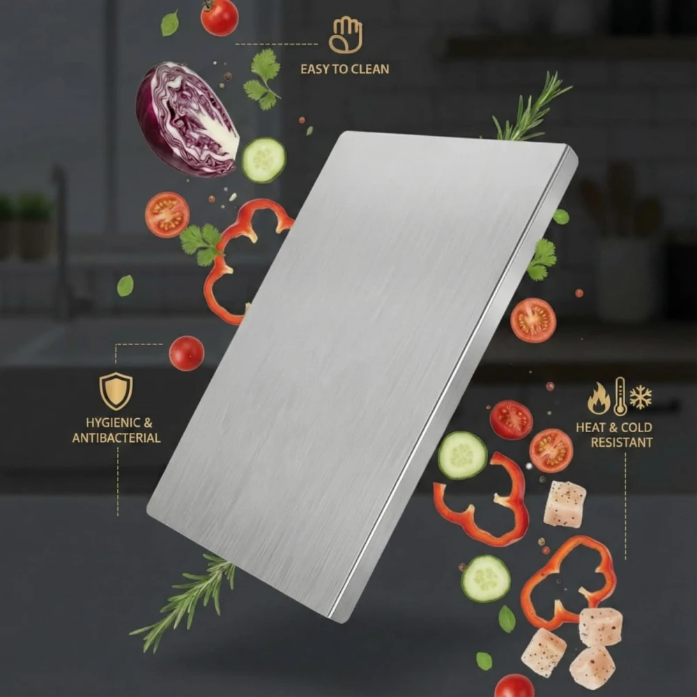 Palomino Ultra-Hygienic 304 Stainless Steel Cutting Board - Mold & Rust Free | Large 36x29cm Kneading & Chopping Surface with Safe Round Edges | Easy-Clean Kitchen Essential