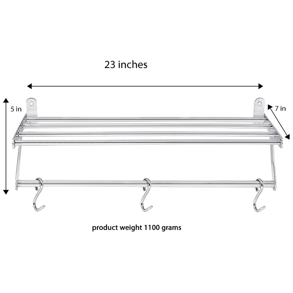 Palomino Stainless Steel Wall Mounted Cloth Drying Rack Stand Hanger Towel Bar Stand with 5 Bars with 3 Extra Hooks for Bathroom|Balcony|Kitchen
