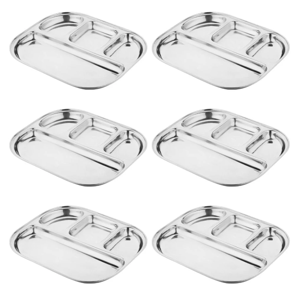 Palomino 4 in 1 Stainless Steel Plates with Compartments | Tiffin Plates | Idli Sambhar Plates | Partition Plates | Breakfast Plate | Steel Plates for Lunch/Dinner