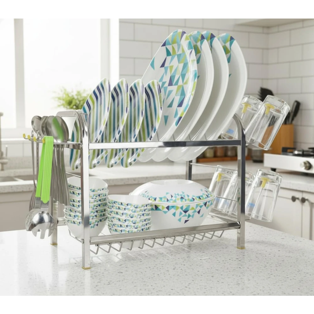Palomino Mini 2 Layer Wall Mount Dish Rack 12 x 15 inch | Plate Cutlery Stand | Utensils Rack | Modern Storage Rack | Dish Storage Organizer