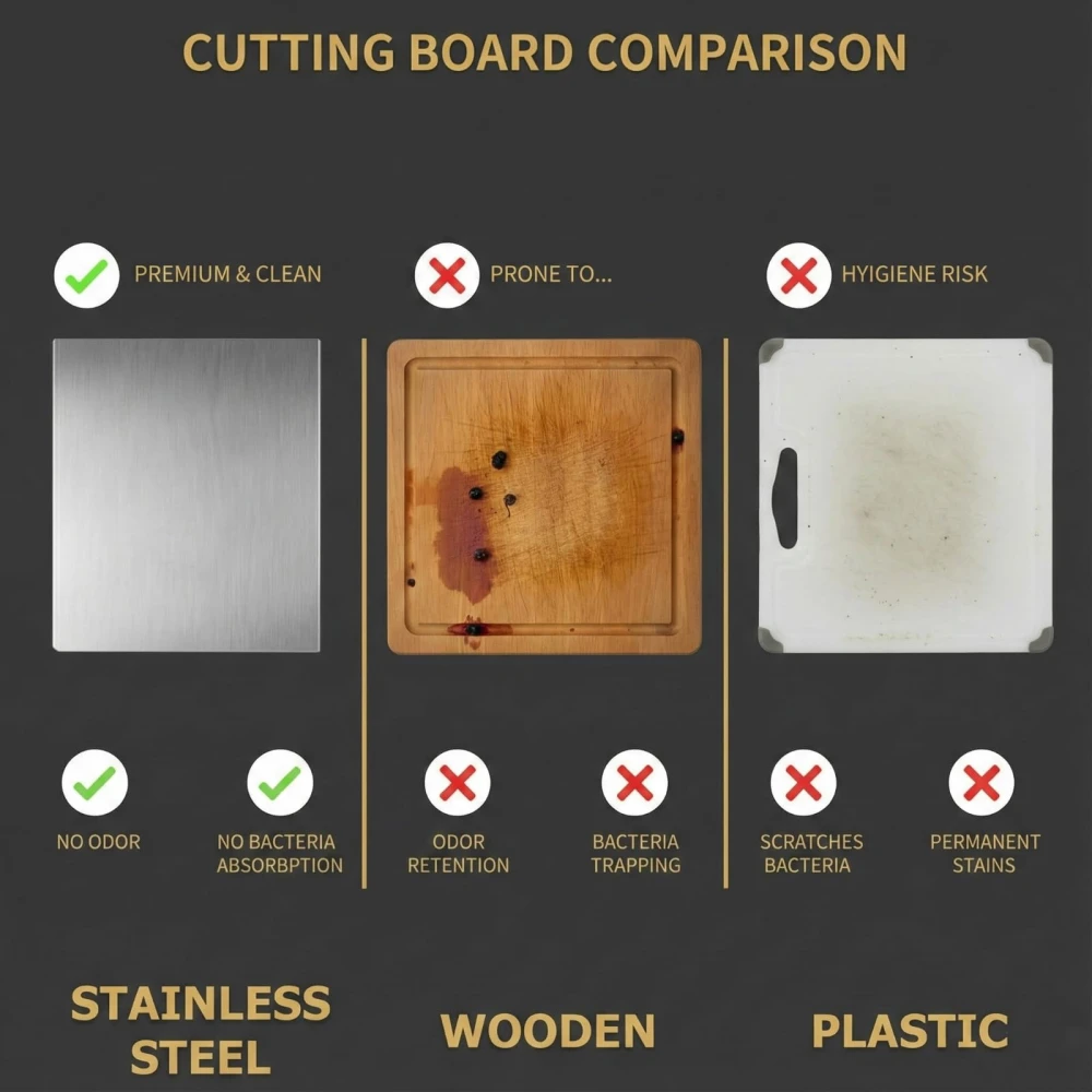 Palomino Ultra-Hygienic 304 Stainless Steel Cutting Board - Mold & Rust Free | Large 41x29cm Kneading & Chopping Surface with Safe Round Edges | Easy and Clean Kitchen Essential