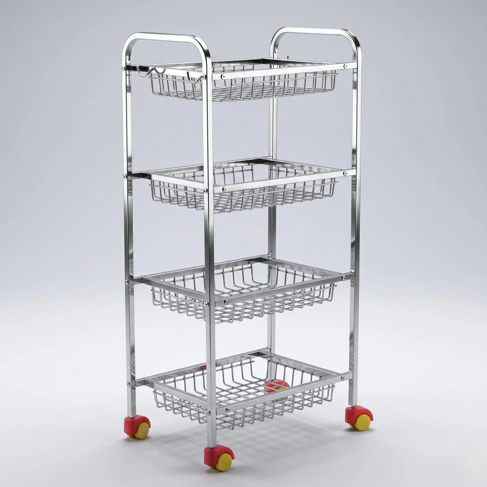 Palomino Fruits/Vegetables Kitchen Rack 4 Step Fruit and Vegetable Rack Stainless Steel Kitchen Trolley (4 Shelf)
