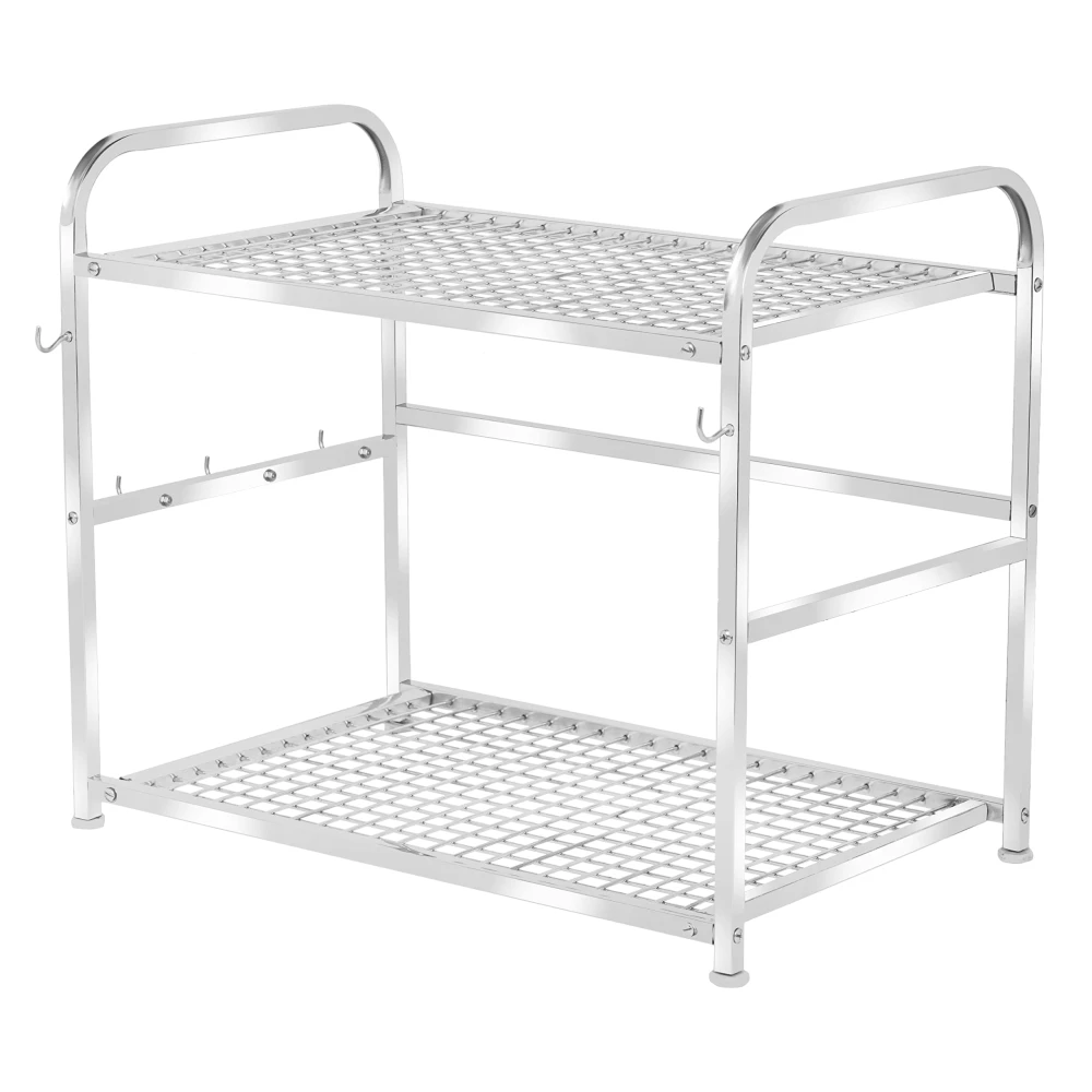 Homify Stainless Steel 2-Tier Microwave Oven Stand | Heavy-Duty Kitchen Counter Shelf Rack | Multipurpose Storage Organizer for Toaster, Spices, Cookware | Rust-Proof & Easy to Clean (Silver)