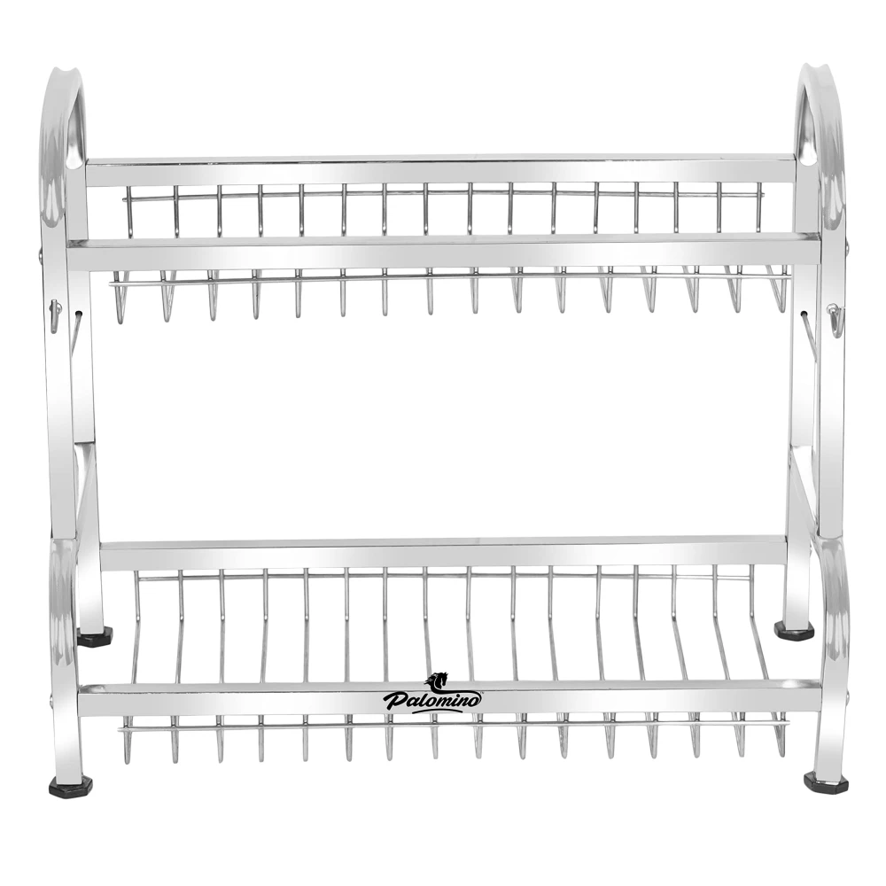 Palomino Stainless Steel Dish/Plate Rack/Stand | Utensil Rack | Modern Kitchen Rack | Container/Jar Stand | Dish Organizer | Rack with Plate & Cutlery Stand (15X18 Inch 2 Layer Kitchen rack)