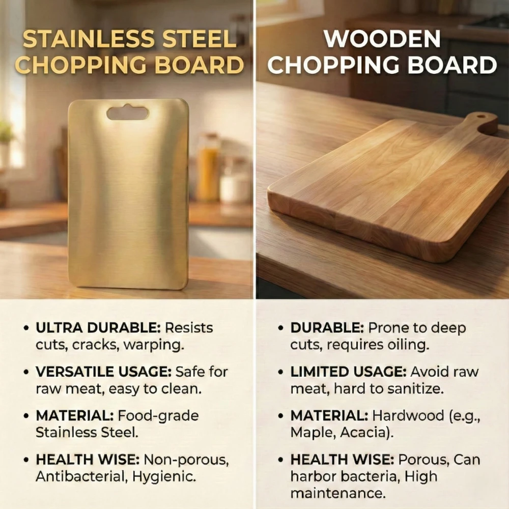Palomino Large Stainless Steel Cutting Board for Kitchen | Premium Vegetable and Fruit Cutter | Heavy-Duty Metal Chopping Board | Big Size Pad (35x25cm)-Gold