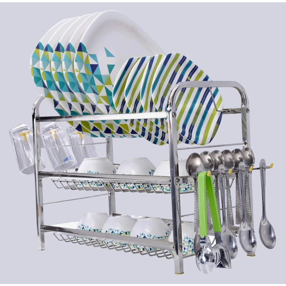 Palomino 3 Layer 18 Inch Kitchen Rack Wall Mount Dish Rack Plate Cutlery Stand | Kitchen Utensils Mini Rack for Modern Kitchen (Steel, 15 x 18 inch stand)