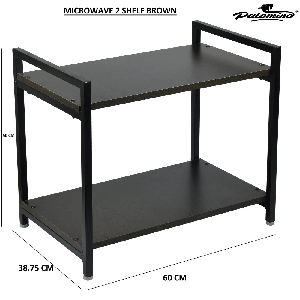 Palomino Iron 2 Tier Microwave Rack | Kitchen Storage Shelf | Microwave, Oven, Seasoning Dish Rack | Kitchen Organizer,Brown