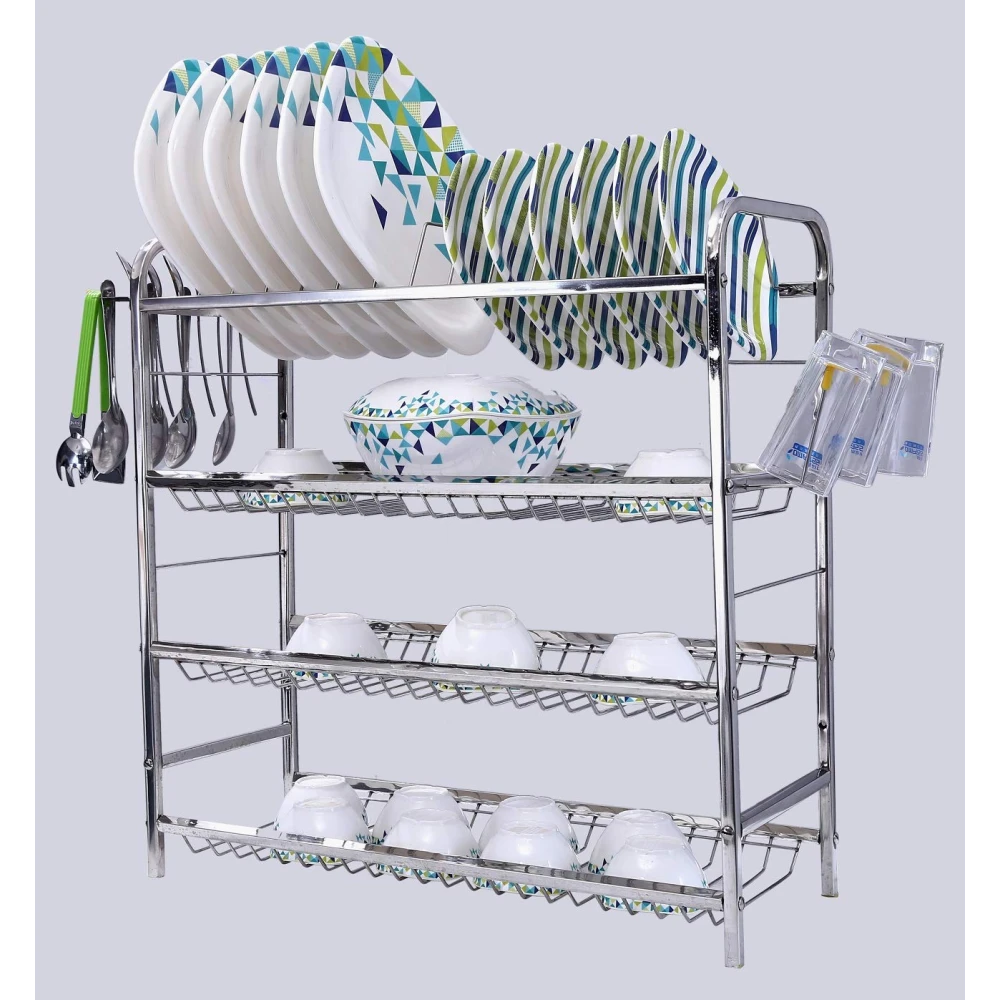 Palomino Stainless Steel 4 Layer Kitchen Rack Wall Mount Kitchen Dish Rack Plate Cutlery Stand/Kitchen Utensils Rack for Modern Kitchen Steel Kitchen Rack (24*24)
