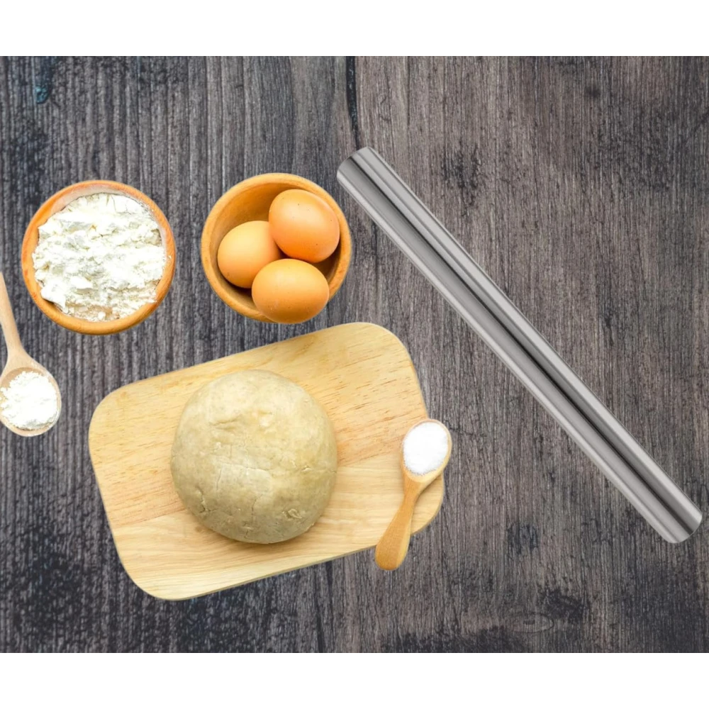 Homify All-in-One Stainless Steel Chopping Board & Rolling Pin | Non-Slip, Round Edge, Rust-Proof | Ideal for Fruits, Meat & Veggies