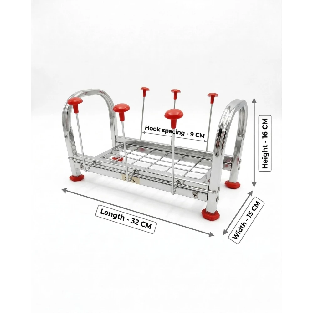 Palomino Stainless Steel Kitchen Rack with Glass Holder | Heavy Duty Cup & Glass Stand with 6 Hooks | Rust-Proof Countertop Organizer Shelf for Kitchen, Tea Cups, Utensils Storage (6 GLASS)