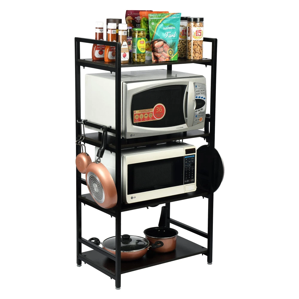 PALOMINO 4 Layer Microwave Kitchen Rack/Storage Shelf for Home, Office, Printer Desk - Tiered Shelf Containers (Brown)(Iron)