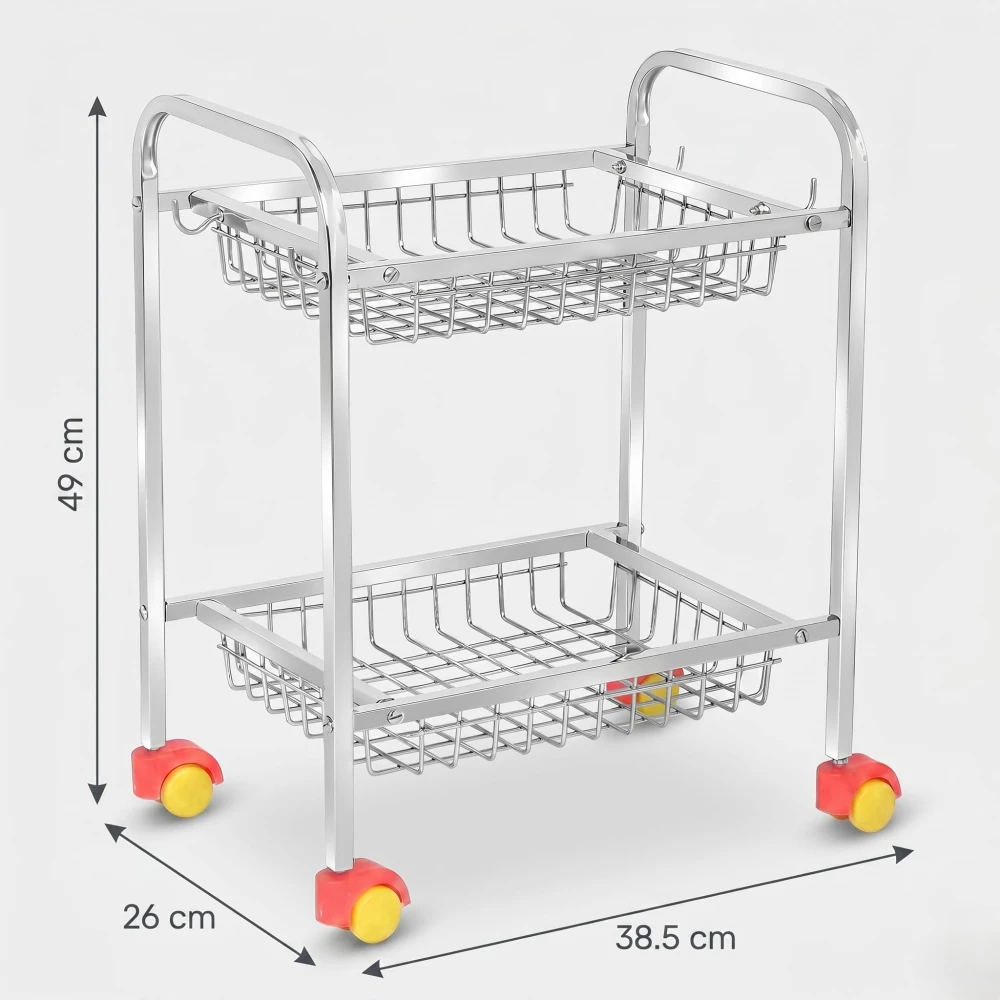 Palomino Fruits/Vegetables Kitchen Rack 2 Step Fruit and Vegetable Rack Stainless Steel Kitchen Trolley (Rectangle, 2 Tier)