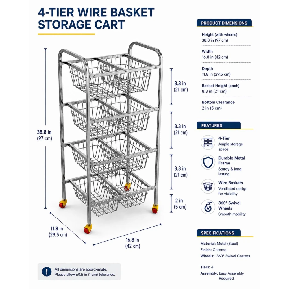 Palomino Stainless Steel Fruit & Vegetable Kitchen Trolley | Vegetable Basket | Fruit Basket | Vegetable Stand for Kitchen Storage | Onion Potato Rack for Kitchen (SUPERDLX-4SHELF, 4 Shelf)