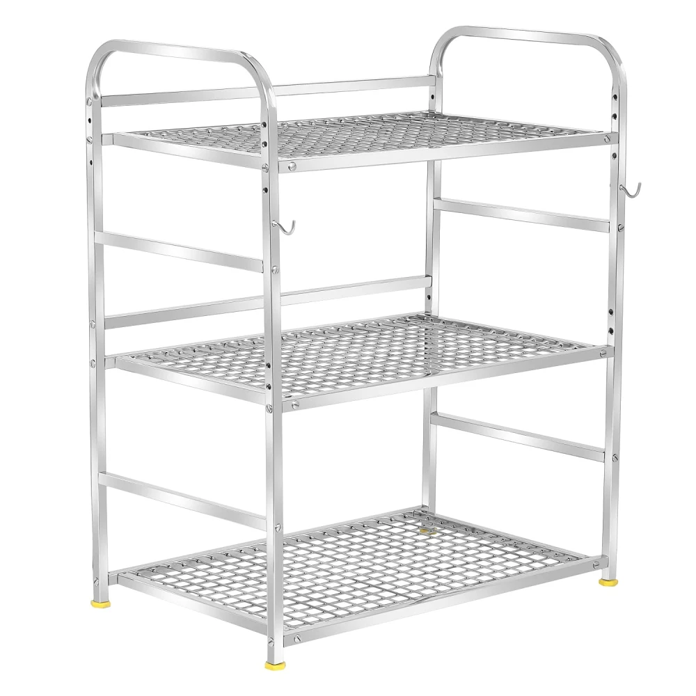 Homify Kitchen Microwave Shelf, Microwave Stand Kitchen Counter Shelf Organizer, Spicy Shelf Rack Toaster Organizer, Microwave Oven Rack, 3 Tiers with 2 Hooks (75 x 38 x 11 cm)