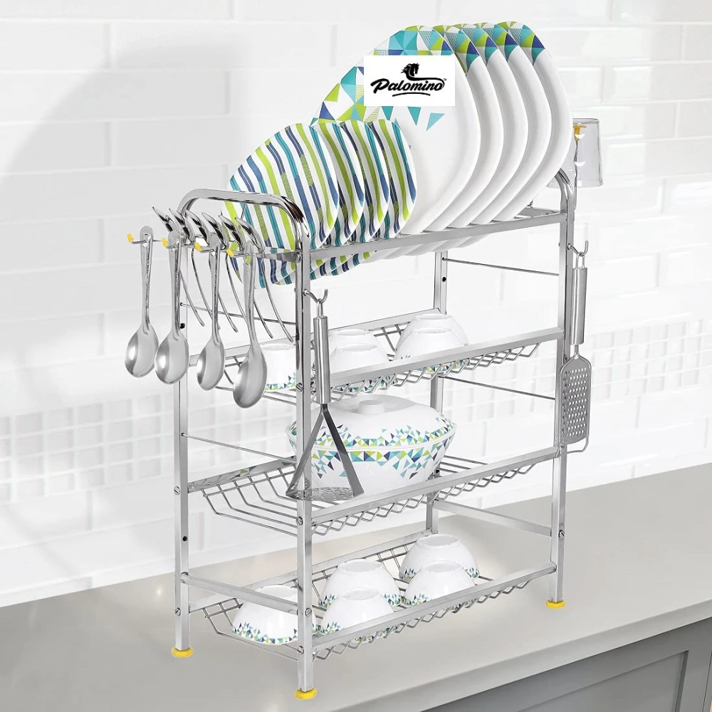Palomino Stainless Steel Opal 4 Layer Shelf Wall Mount Kitchen Dish Rack Kitchen Organizer (24 X 18 Inch)