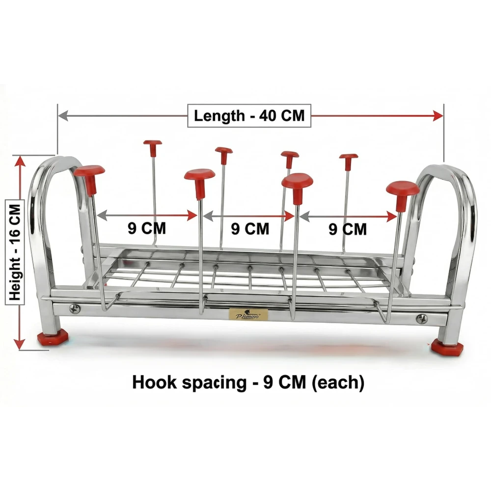 Palomino Stainless Steel Kitchen Rack with Glass Holder | Heavy Duty Cup & Glass Stand with 8 Hooks | Rust-Proof Countertop Organizer Shelf for Kitchen, Tea Cups, Utensils Storage (8 GLASS)