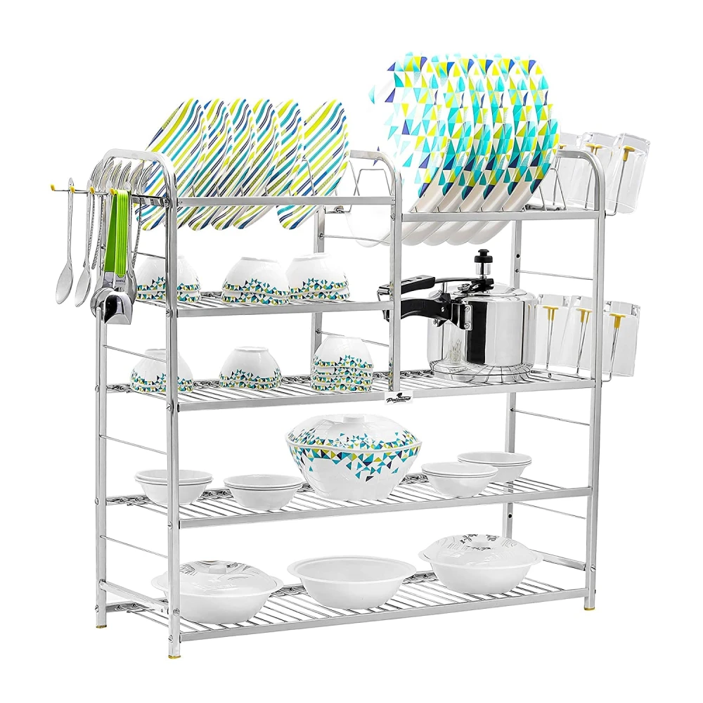 Homify Polo 30x30 Inch Stainless Steel 5-Layer Wall Mount Dish Rack | Kitchen Utensil Rack & Plate Holder | Modern Bartan Stand for Modular Kitchen | Rust-Proof, Heavy Duty & Space Saving Design fo home