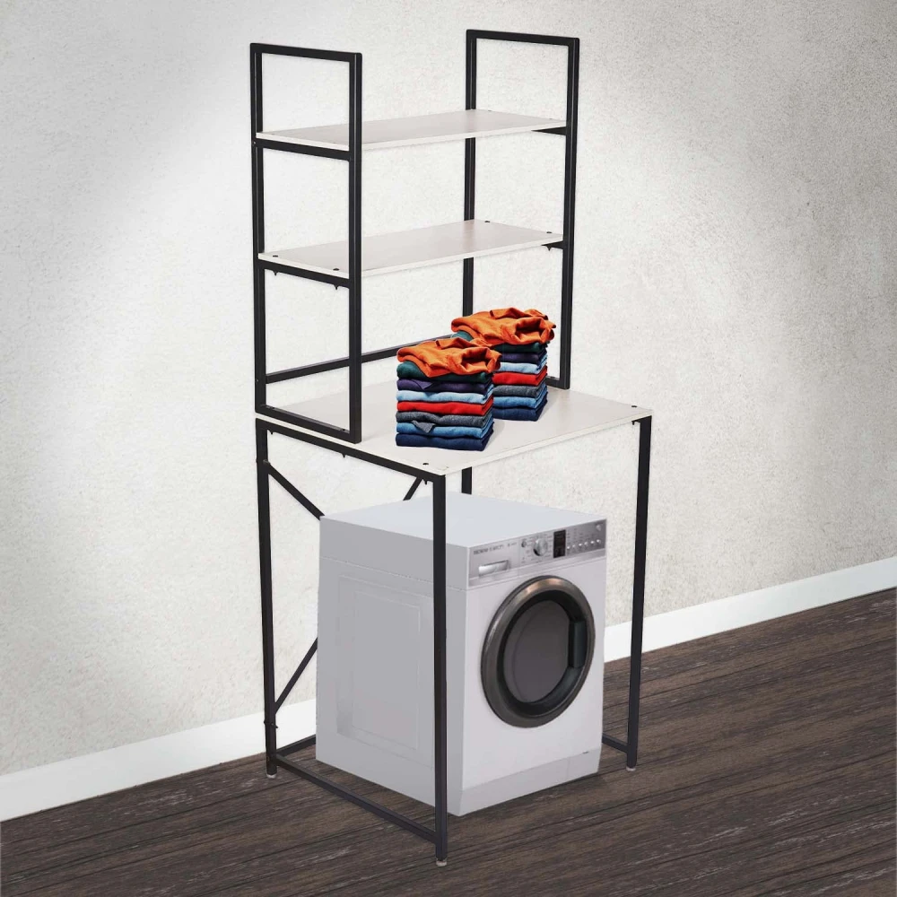 Palomino Washing Machine 3 Shelf Rack Stand for Storage Organizer in Bathroom and Washing Area/Multipurpose Space Saving Standing Shelf for Bathroom Toilet_Brown-White