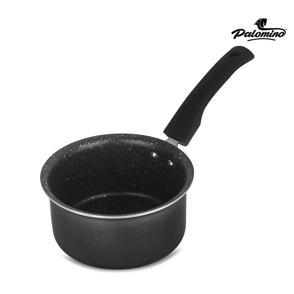 Palomino Aluminium Sauce Pan | Heavy Duty Non-Stick Sauce Pan | Non-Induction Cookware with Bakelite Handle (16cm, Black, Non-Induction Base)
